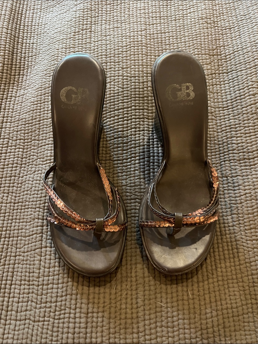 GB Girls Black Slide Sandals with Copper Sequin Braided Straps